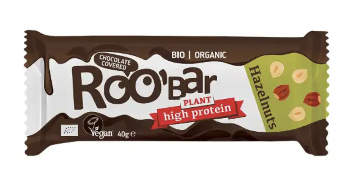 Roobar tyčinka v čokoláde lieskový orech vegan proteín - BIO 40g