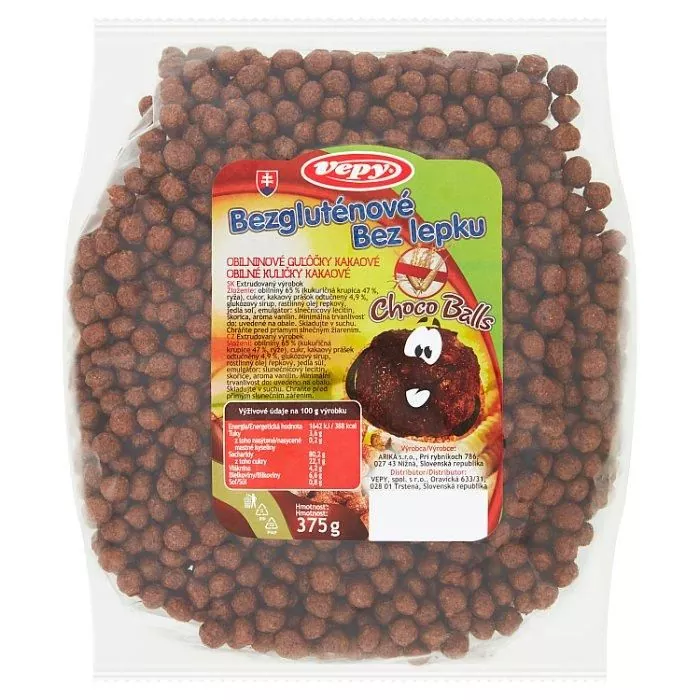 Guličky obilninové kakaové bezgluténové 375g
