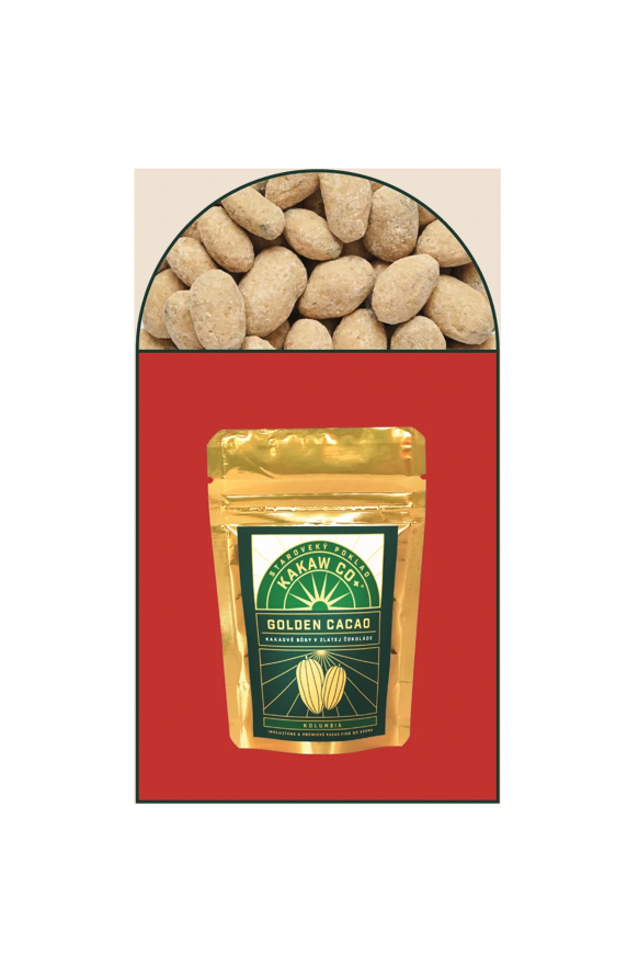 Bôby kakaové obalené v zlatej čokoláde Golden crunchy cacao 30 g Kakawco